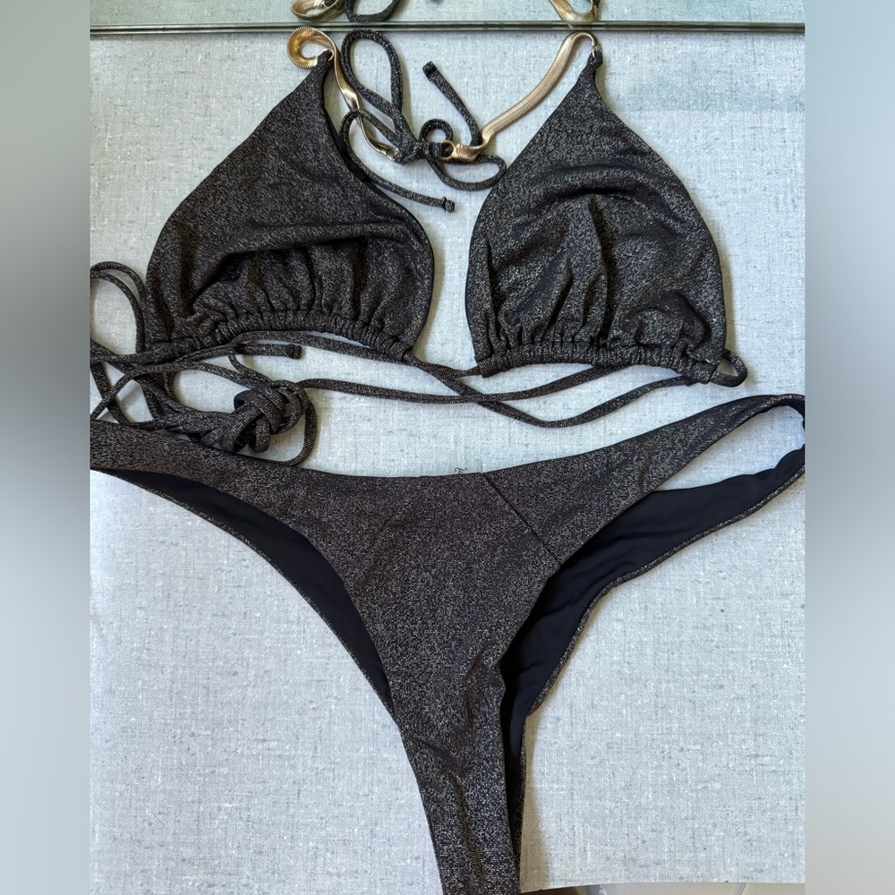 Beach Bunny glitter black strappy bikini